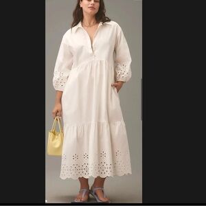 Anthropologie MAEVE The Bettina Tiered Maxi Shirt Dress Eyelet White size 2X